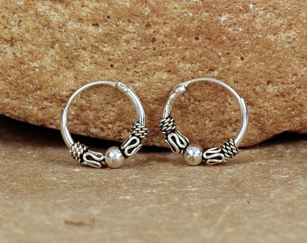 Creolen Silber 925 - Schönes Muster & Kugel - 15 mm